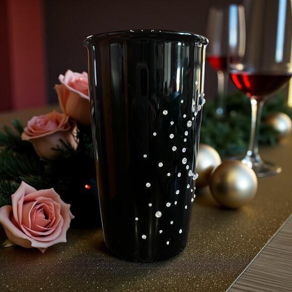 Starbucks 2015 Black Ceramic Swarovski Crystal Tumbler 12oz • Rare Lmtd Edt. NWT - Picture 4 of 9